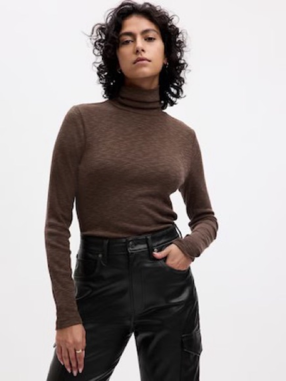 Tall Gap Ribbed Turtleneck Sweater | Slim Fit | Chocolate Brown | Medium Tall